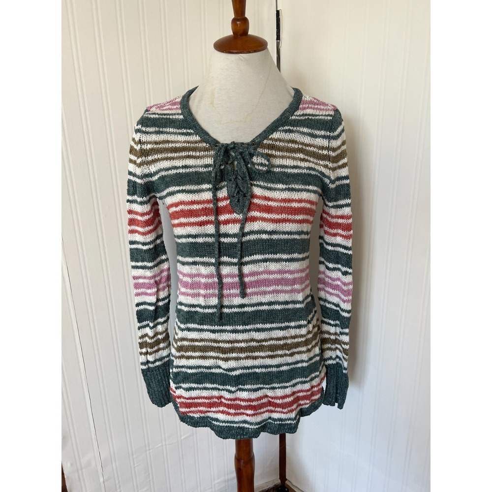 Natural Reflections Womens Green‎ Knit Striped Sweater Size S Rustic Cabin Gorp
